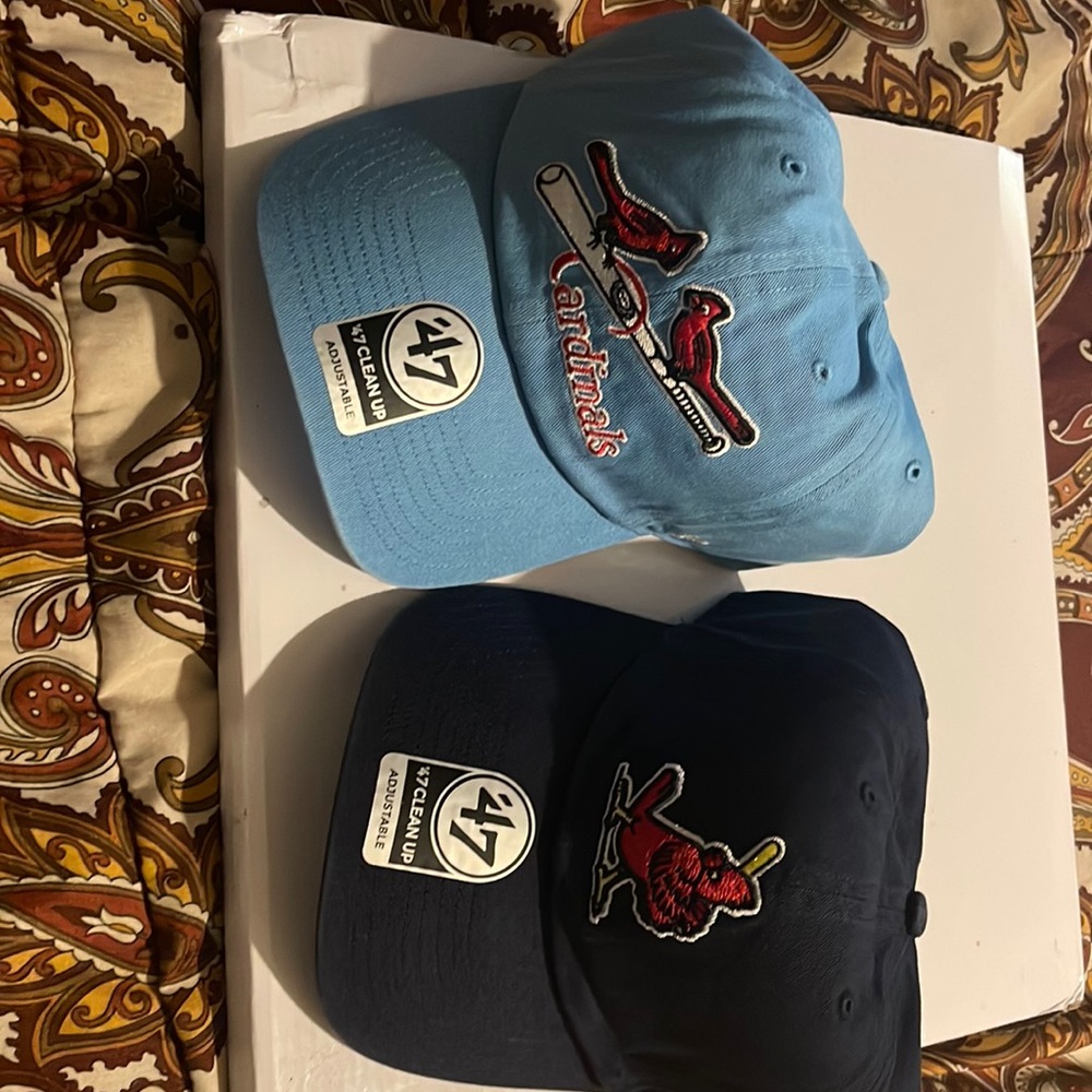2 X  St. Louis Cardinals caps adjustable  ‘47 clean up Navy blue and  Colombia.
